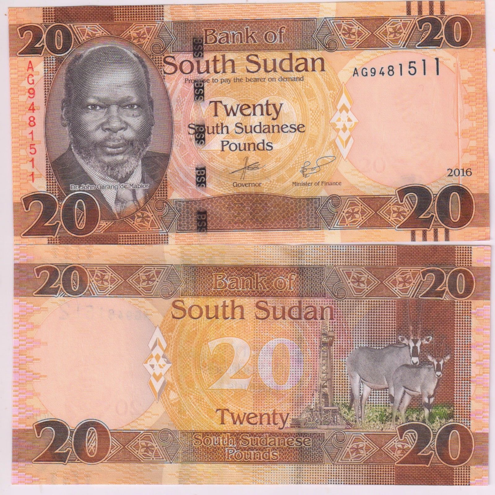 SOUTH SUDAN 20 POUNDS 2017 P-11c UNC BUNDLE 100 PCS