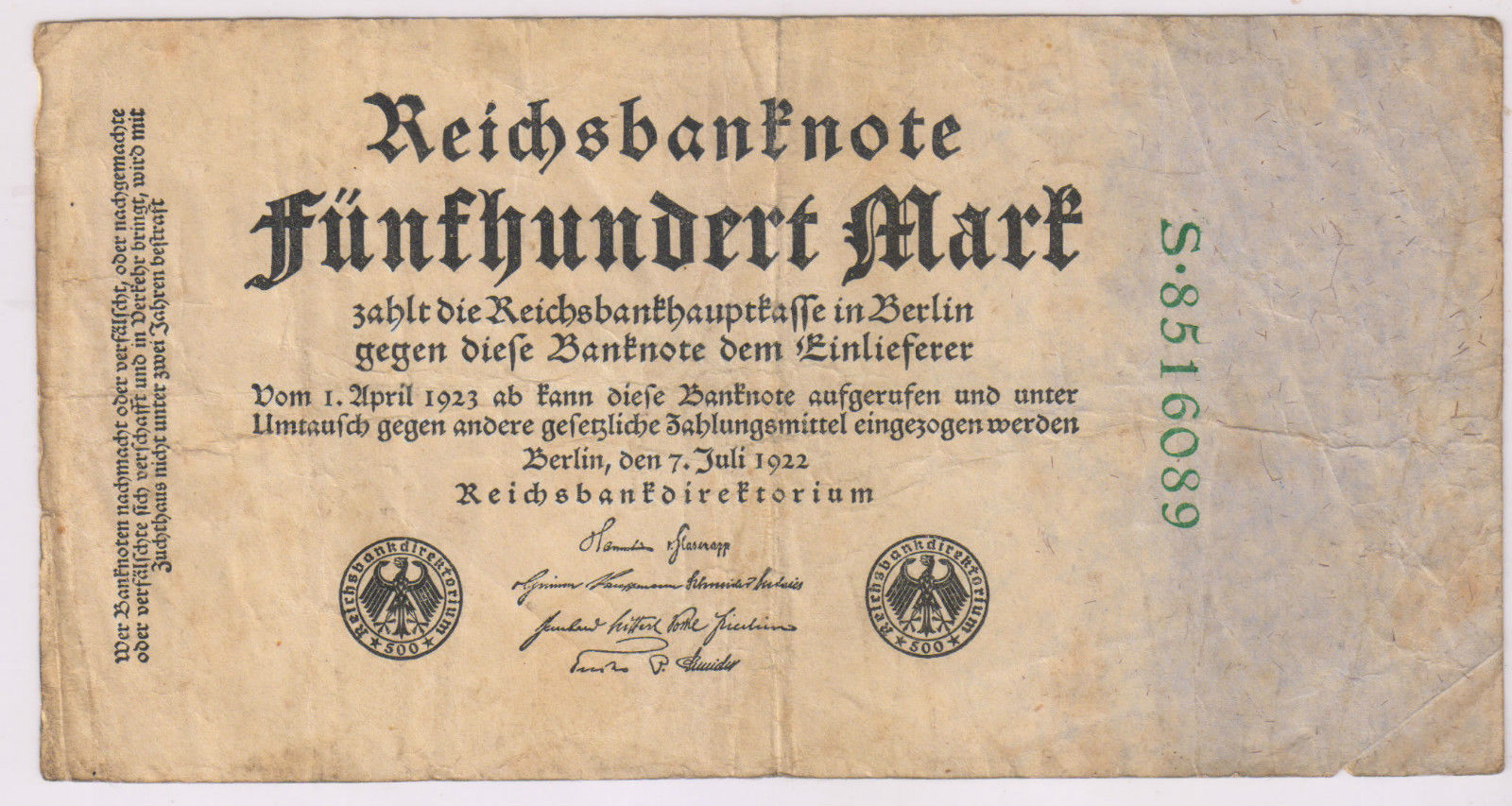 1922 Germany 1 Mark Banknote