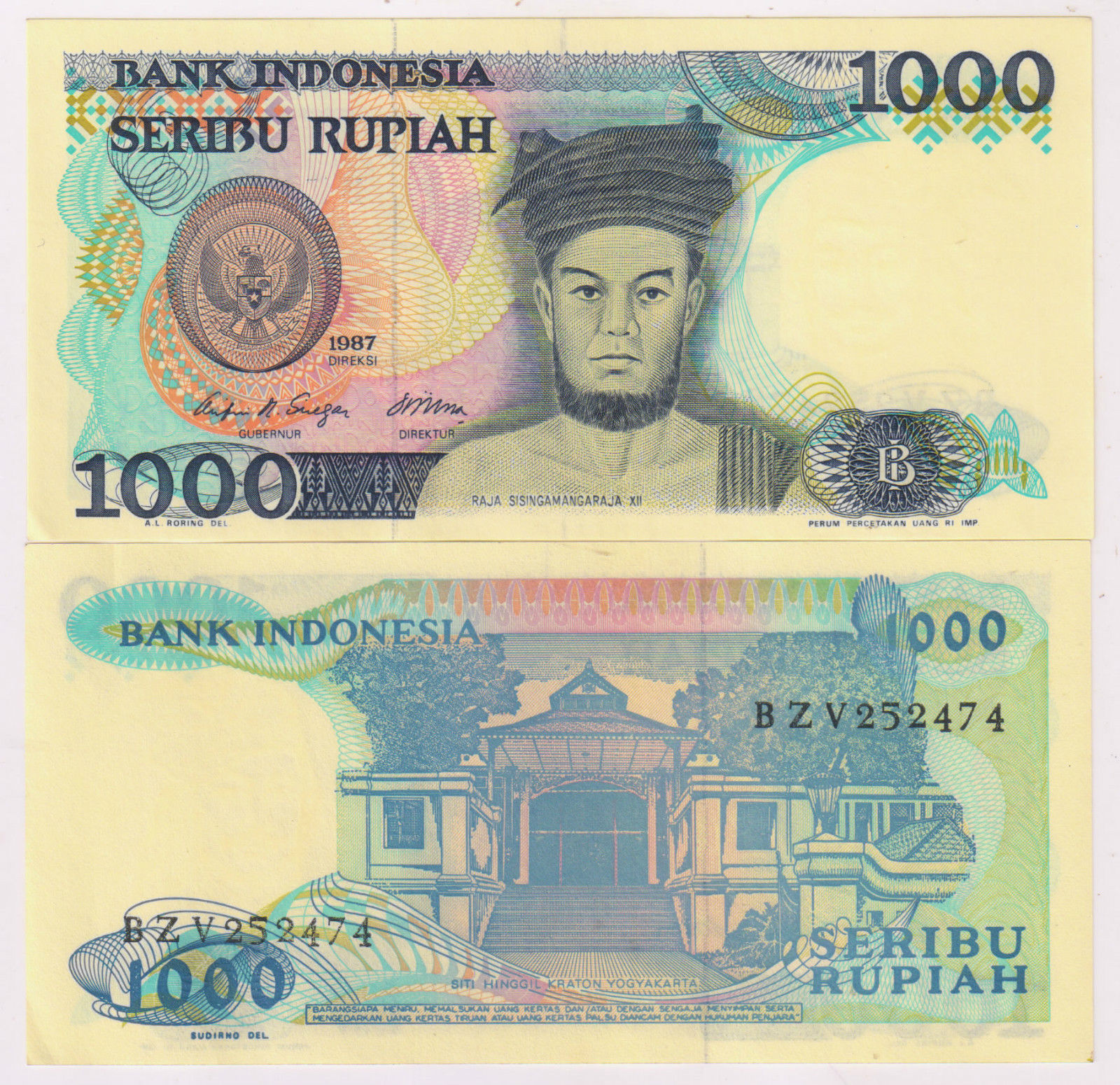  Indonesia  1000 rupia 1987 unc currency  note  KB Coins 