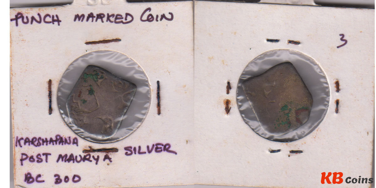 Punch Marked Post Maurya 300 BC 'Karshapana' silver coin BC3 KB Coins & Currencies