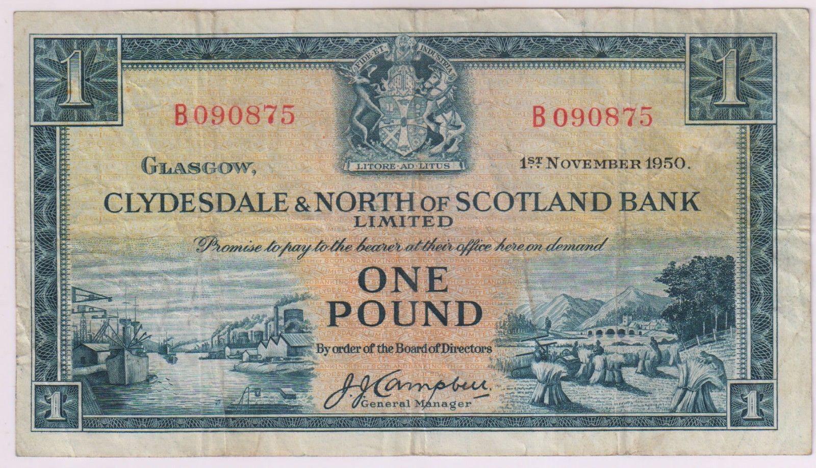 Northern Ireland Clydesdale N Scotland Bank 1 Pound 1950
