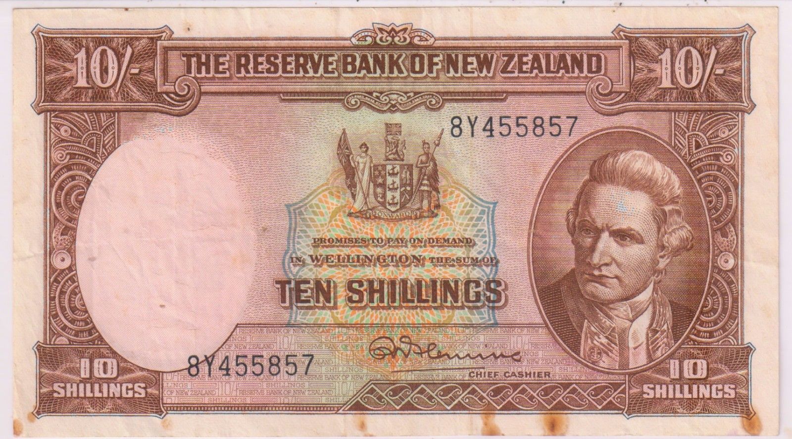 New Zealand 10 shillings 1940 55 used currency note R 8Y KB Coins