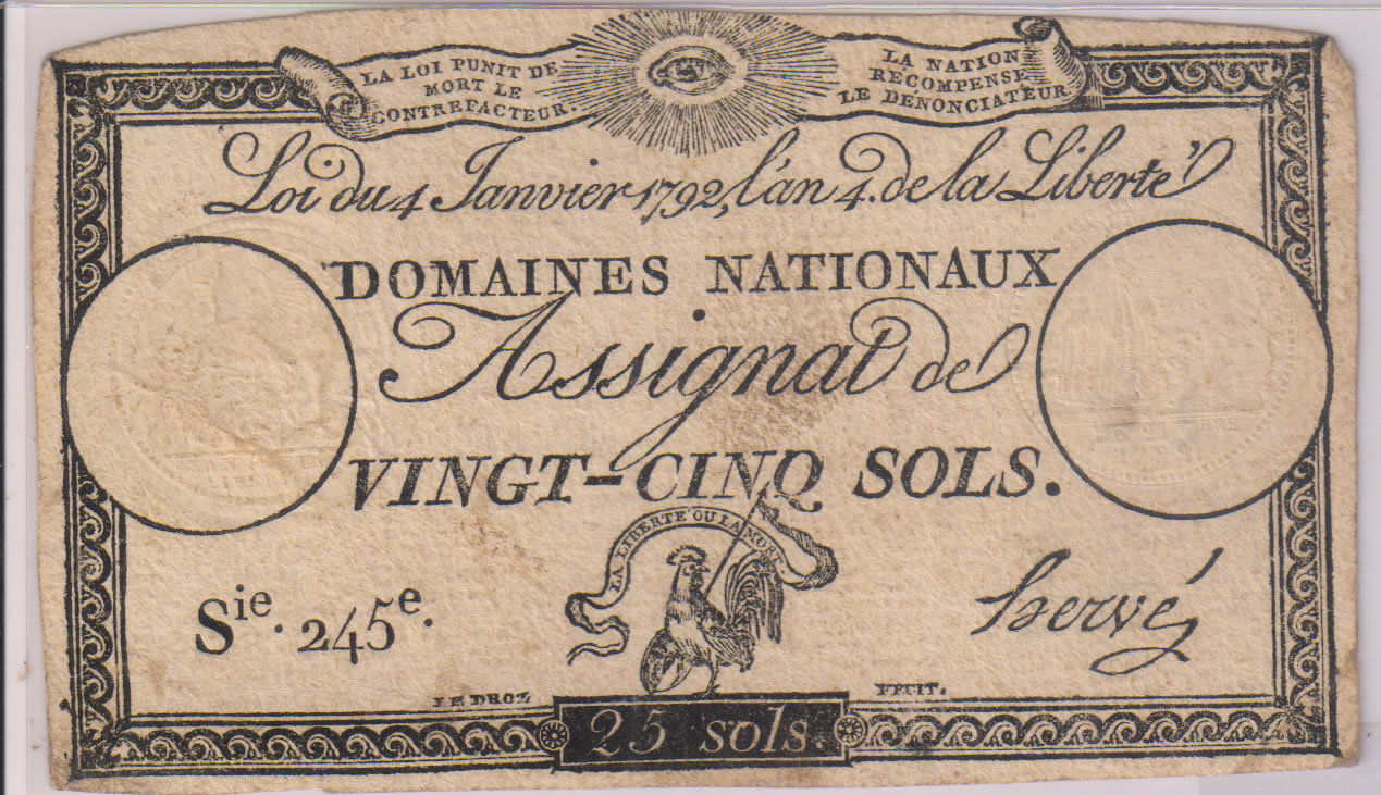 France French revolution 25 sols 1792 used currency note 245 KB