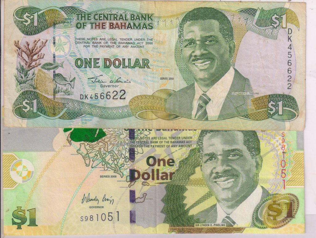 Bahamas 2 different 1 dollar vf+ currency note KB Coins & Currencies