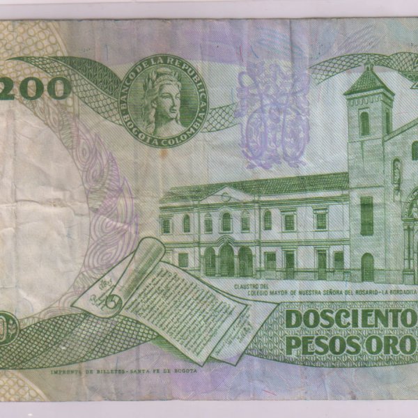 Colombia =- 200 pesos 1992 , vf currency note - KB Coins ...